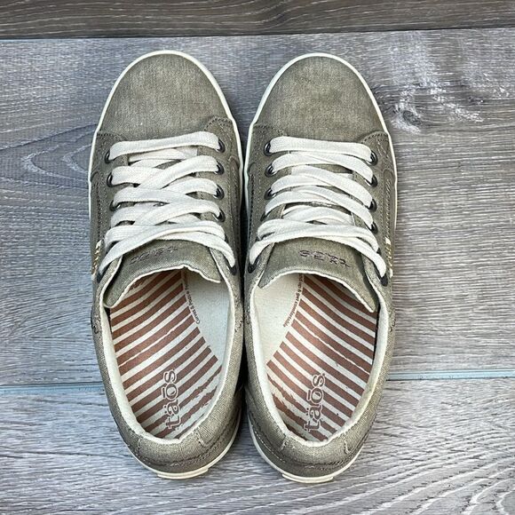 Taos Star Green Sage Distressed Khaki Canvas Women’s Sz 6/EU 37 Low Lace Up Shoe - Picture 5 of 11